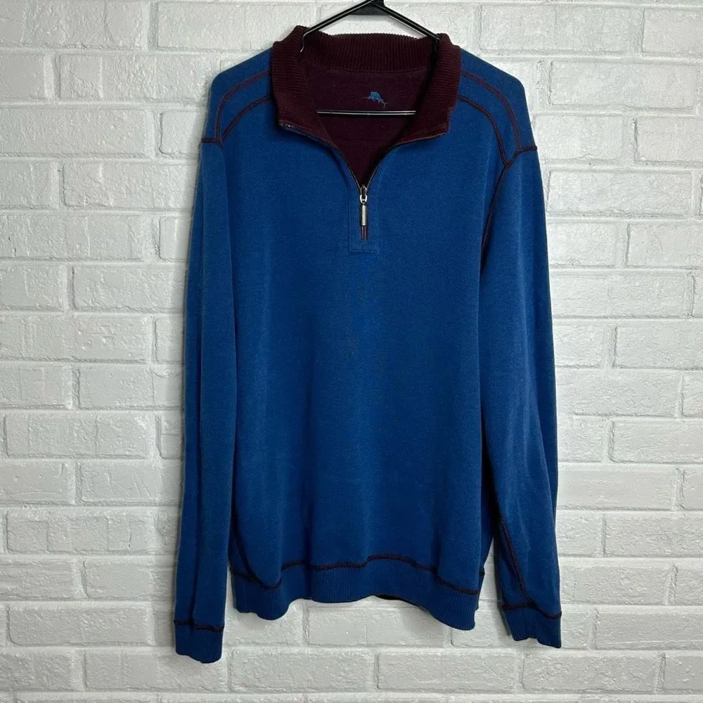 Tommy Bahama Flipshore Reversible Maroon and Blue Quarter Zip L/XL - Picture 6 of 6